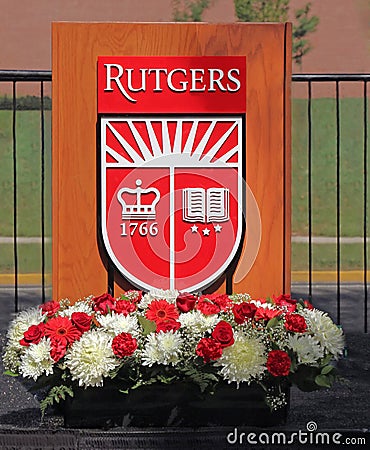 Rutgers University Shield On A podium Editorial Stock Photo